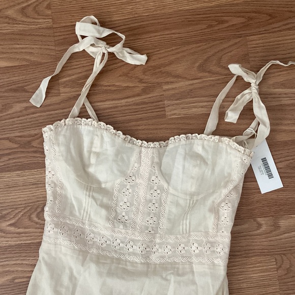 NWT REFORMATION NOA DRESS beige midi shoulder tie dress *sold out on site* - Picture 6 of 8